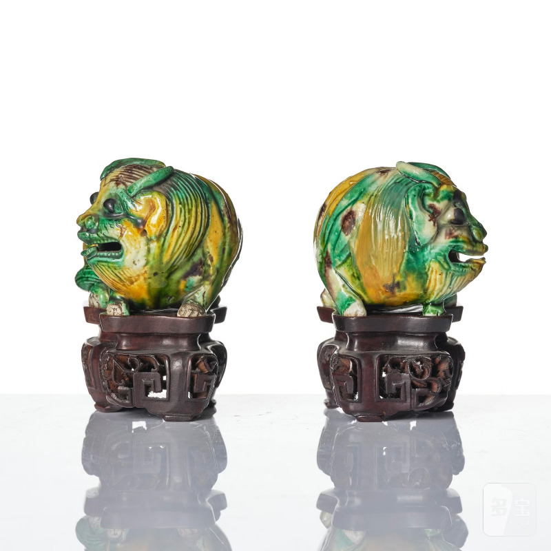 A pair of egg and spinach glazed figures of mythical creatures, - 图3